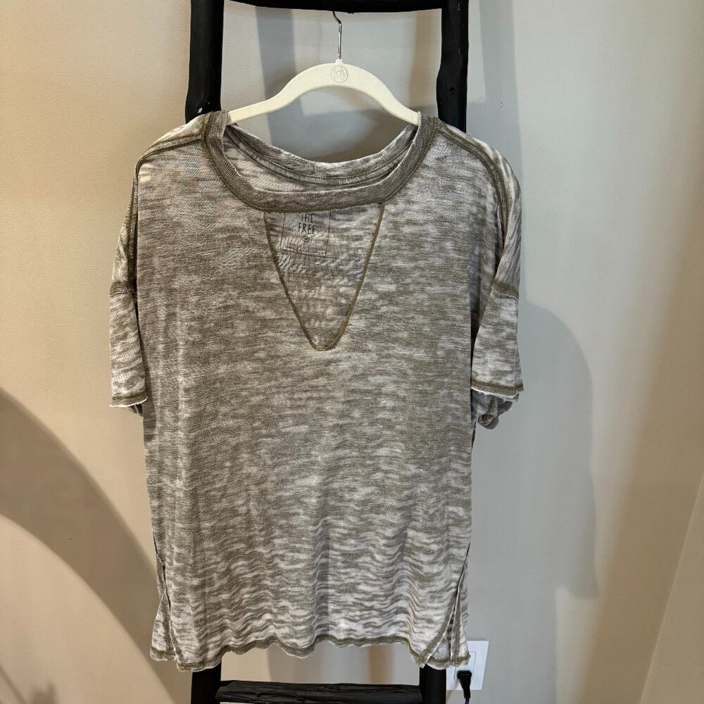Free People Green V-Neck Cut Out T Shirt